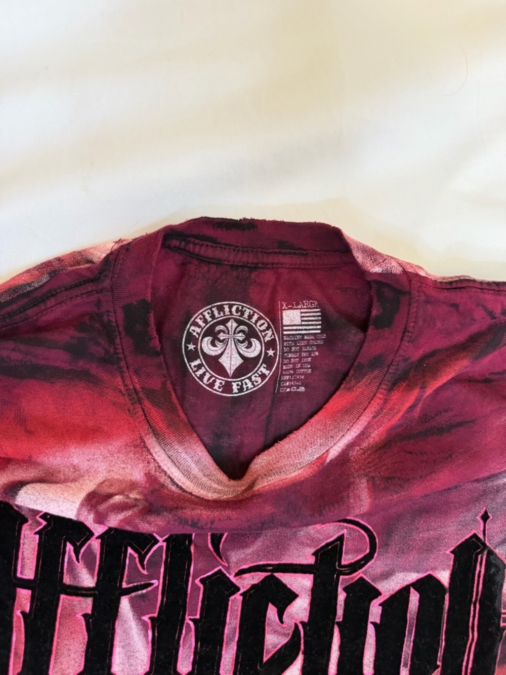 Affliction Maroon, Red and Black Skull Graphic Short Sleeve Tee - Picture 4 of 7